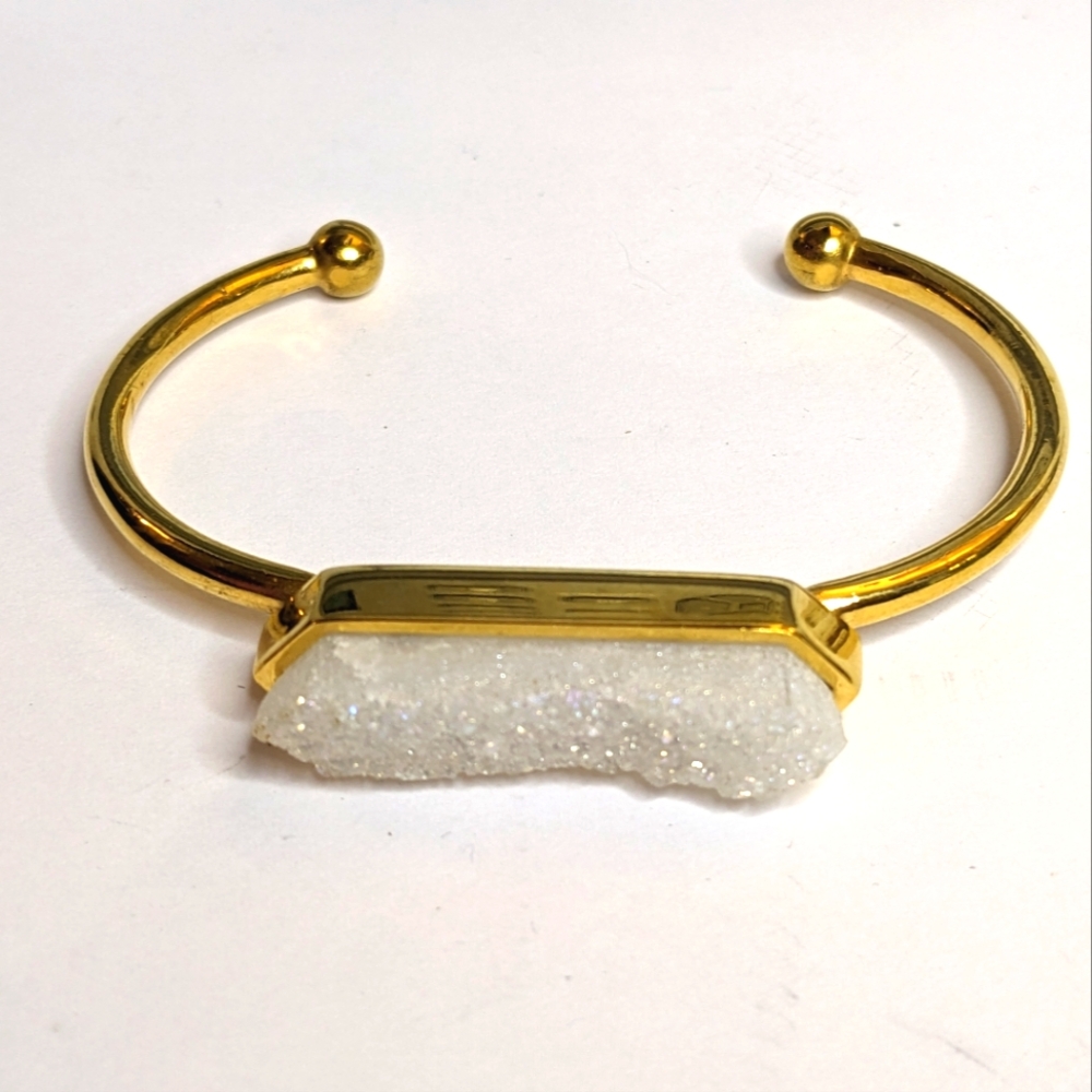 Kinsley Armelle Gold‎ Druzy Quartz Cuff Bracelet